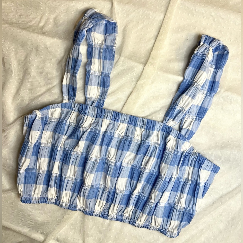 KENDALL & KYLIE Gingham Crop Top - Blue & White